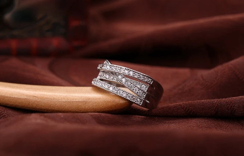 Fashion Women Rings 925 Sterling Silver Jewelry Crystal Inlay Overpass Cross 5-6-7-8-9-10-11-12-13