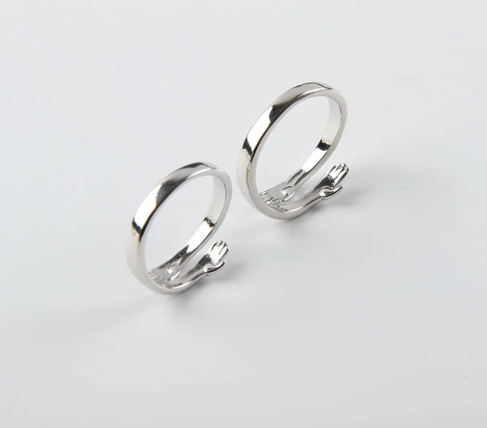 Novelty Love Hug Charms Open Band Adjustable Ring for Men Women 925 Sterling Silver