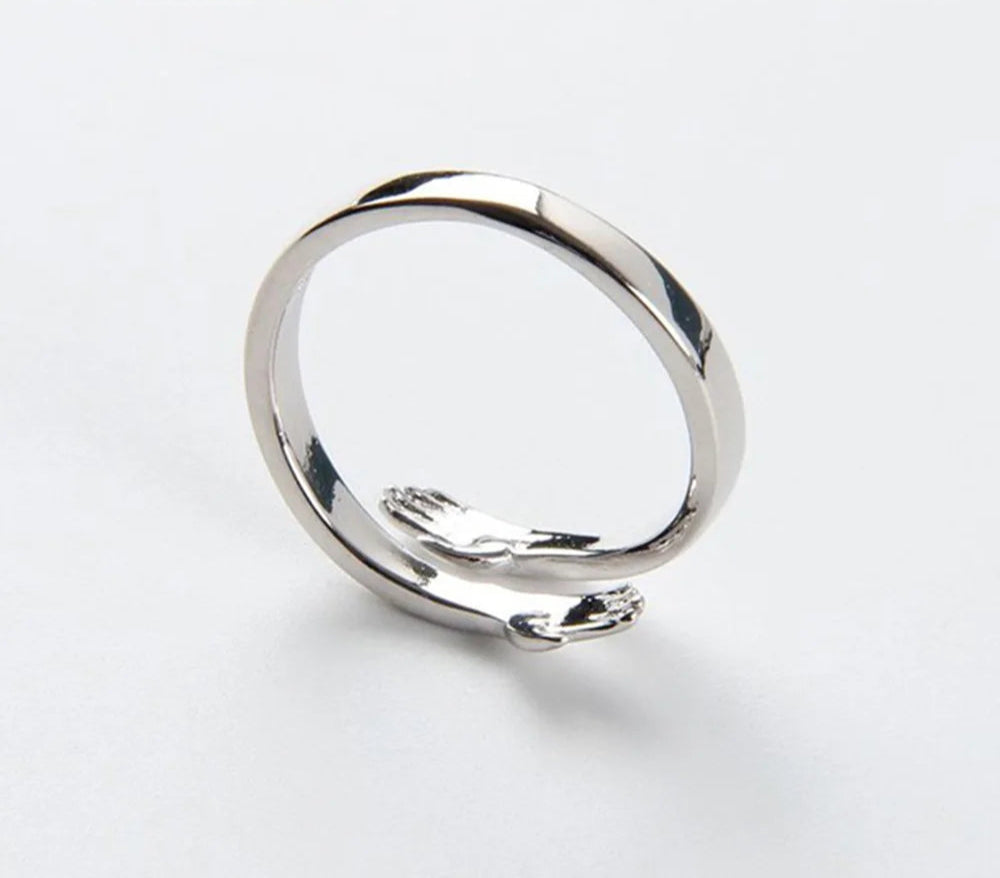 Novelty Love Hug Charms Open Band Adjustable Ring for Men Women 925 Sterling Silver