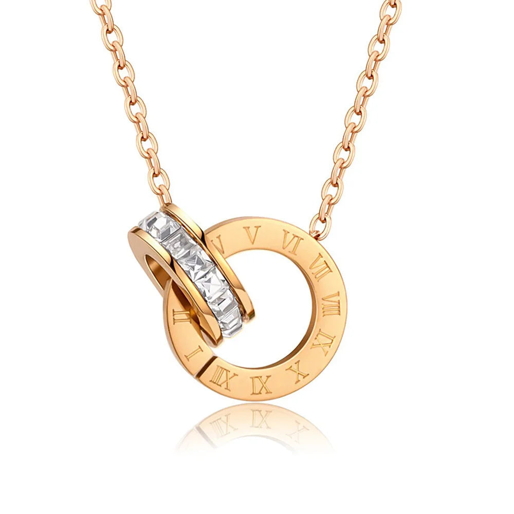 18K Gold Plated Stainless Steel Interlocking Circles Infinity Style Roman Numbers