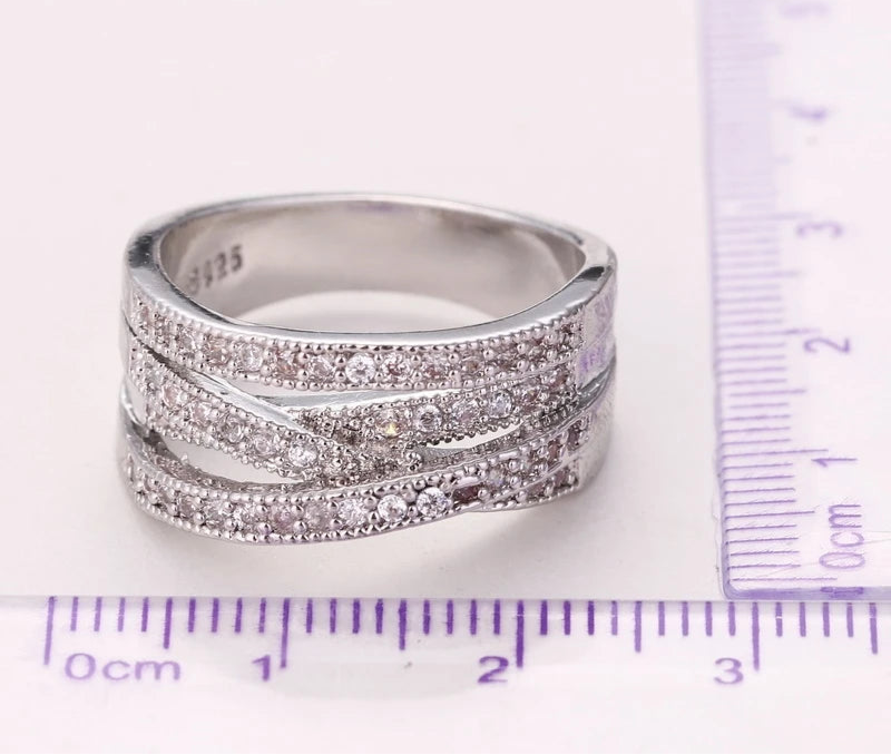 Fashion Women Rings 925 Sterling Silver Jewelry Crystal Inlay Overpass Cross 5-6-7-8-9-10-11-12-13