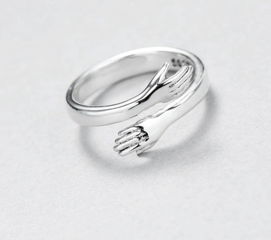 Novelty Love Hug Charms Open Band Adjustable Ring for Men Women 925 Sterling Silver