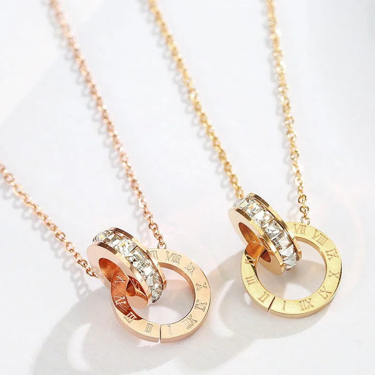 18K Gold Plated Stainless Steel Interlocking Circles Infinity Style Roman Numbers