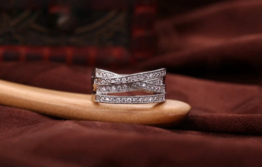 Fashion Women Rings 925 Sterling Silver Jewelry Crystal Inlay Overpass Cross  5-6-7-8-9-10-11-12-13