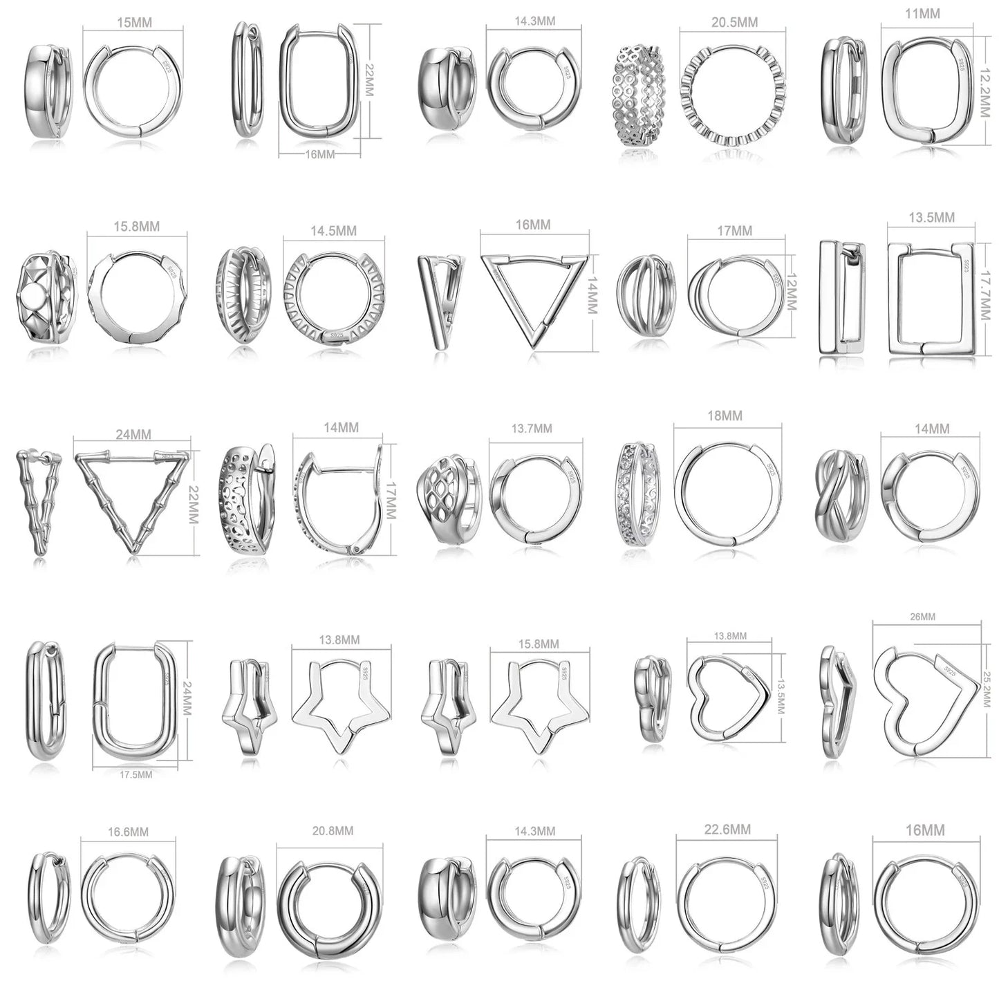 100% Real 925 Sterling Silver Earrings
