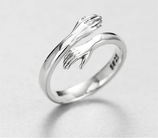 Novelty Love Hug Charms Open Band Adjustable Ring for Men Women 925 Sterling Silver