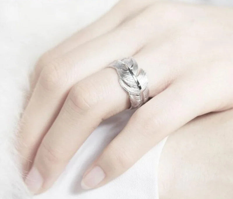 Retro High Quality 925 Sterling Silver Jewelry Original S925 Not Allergic Personality Feathers Opening Rings Adjustable Size