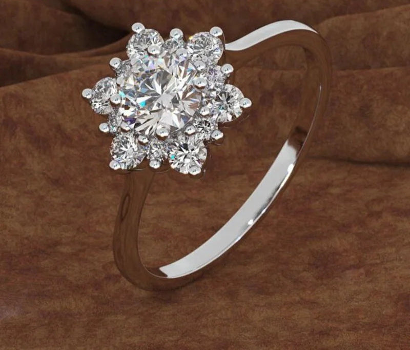 S925 Sterling Silver Snowflake Flowers Ring