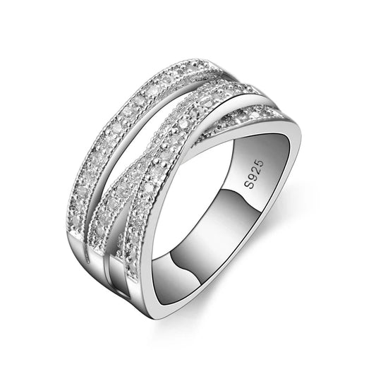 Fashion Women Rings 925 Sterling Silver Jewelry Crystal Inlay Overpass Cross  5-6-7-8-9-10-11-12-13
