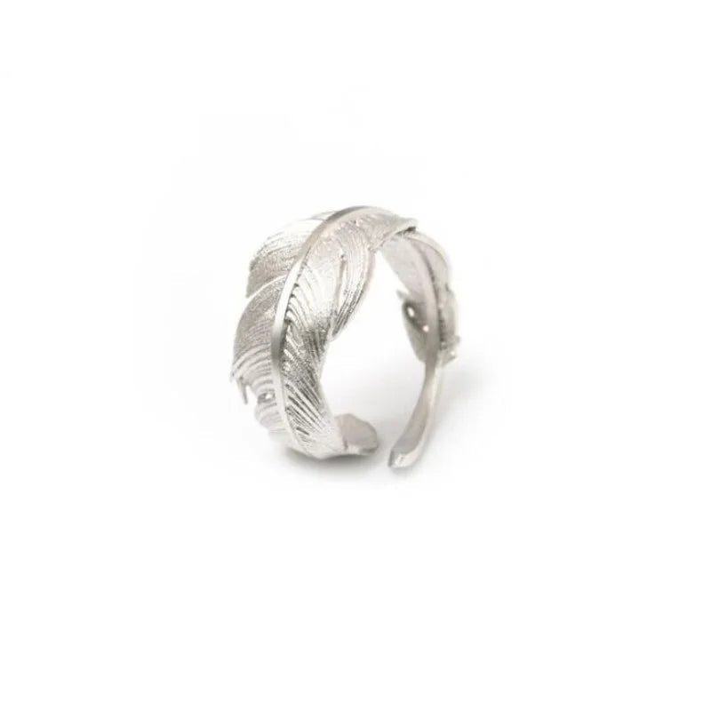 Retro High Quality 925 Sterling Silver Jewelry Original S925 Not Allergic Personality Feathers Opening Rings Adjustable Size