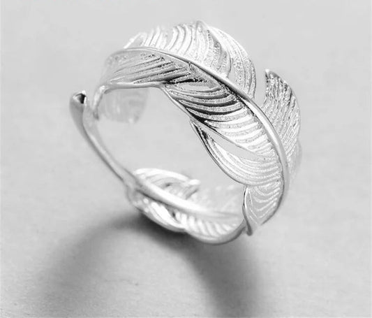 Retro High Quality 925 Sterling Silver Jewelry Original S925 Not Allergic Personality Feathers Opening Rings Adjustable Size